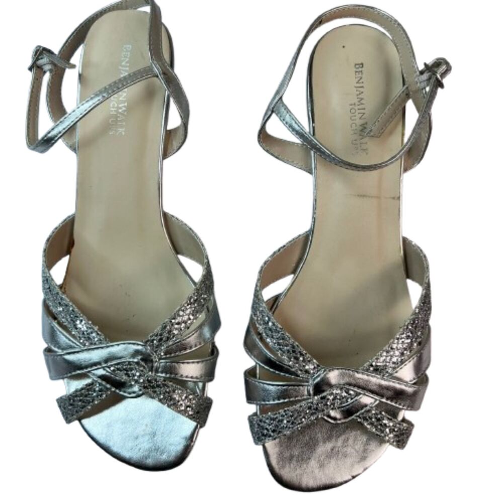 Benjamin Walk Touch Ups Silver Glitter Strappy Dress Sandals Size 10W - Picture 5 of 5